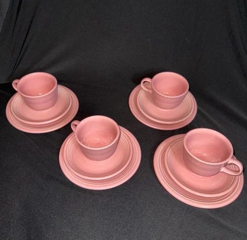 12 VTG Fiestaware Homer Laughlin Cup, Saucer, Desert Plates Rose Pink fiesta