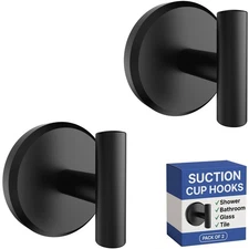 Suction Cup Hooks T Shape (2 or 4 Pack) (Matte Black, 2, Count)