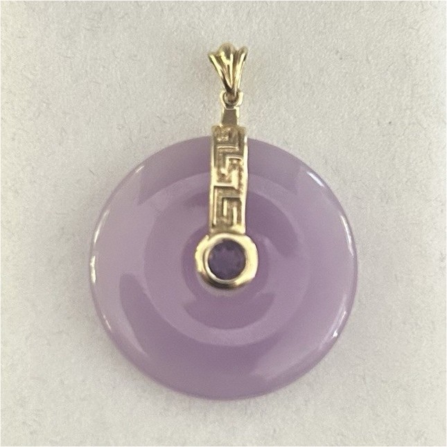 Lavender Jade Round Pendant 14k Yellow Gold Bail