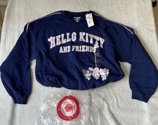 Women's Hello Kitty Friends Bubble Hem Graphic Sweatshirt - Navy Blue Small