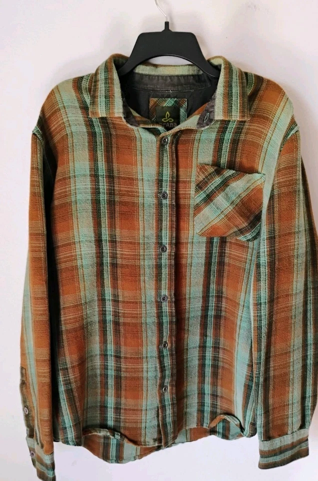 Prana Men's Long Sleeve Flannel Shirt Green/Brown Size Large - Image 2 of 4