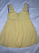 FOREVER 21 Yellow Lined Sleeveless Scoop Neck Button Sundress Size M