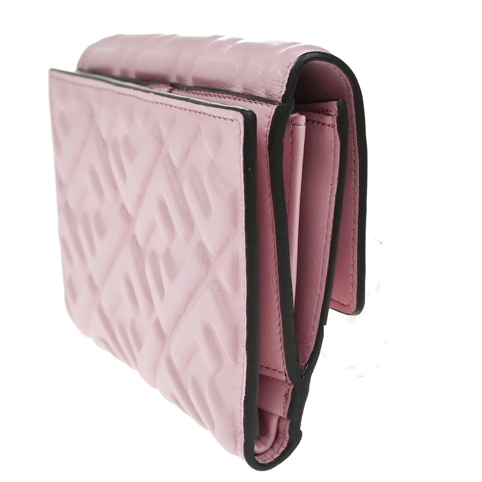 Cartera Cartera Cartera Doble Plegable Mediana FENDI Logo Baguette Cuero Rosa GHW Italia 61YH677 Foto 3 de 4