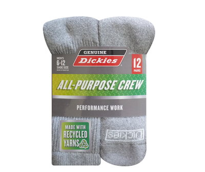 #ad Genuine Dickies Men#x27;s Value Work Crew Sock 12 Pack Lt Grey Size 6 12 $21.19