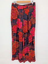 Farm Rio Pants Womens Large Viscose Wide Leg Palazzo Floral Pockets Pleated Boho