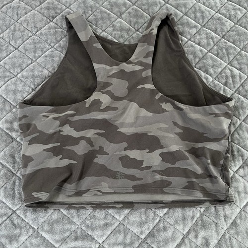 Athleta Conscious Crop Top Women Medium Gray Camo Powervita A-C Built In Bra B16 - Picture 3 of 6