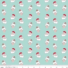 Santa Heads in Blue  Claus  Co  Riley Blake