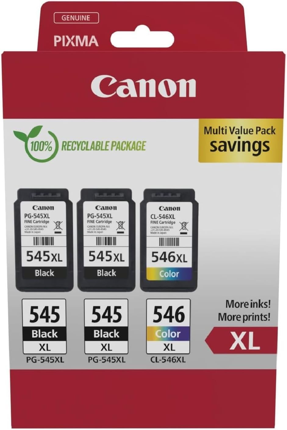Canon Cartucce originali PG-545XL x 2 / CL-546XL ad alta capacità 2 Nero + Color