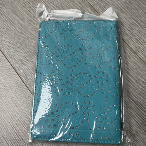 New And Sealed. iPad Mini 5 Case. Turquoise Blue With Sparkle Flowers. - Picture 4 of 4