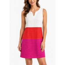 Talbots Colorblock Shift Dress Womens 10 Pink Red White Tweed Sheath Preppy Mod