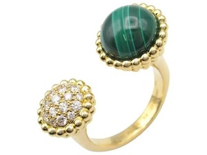 Authentic Beautiful Malachite Round Cobochhon Stone Ring 925 Sterling Silver Gold Plated R