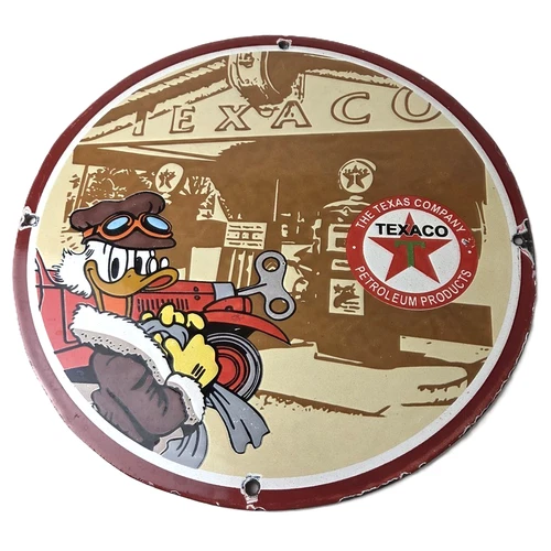 Vintage Texaco Sign - Disney Duck Gasoline Service Gas Pump Porcelain Sign