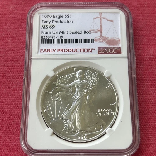 🇺🇸1990 Silver Eagle-Early Production-NGC MS69-Struck In 89’🦅