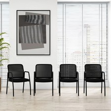 Office Reception Guest Chairs Waiting Room Armchairs Cushioned Seat 4Set Unit