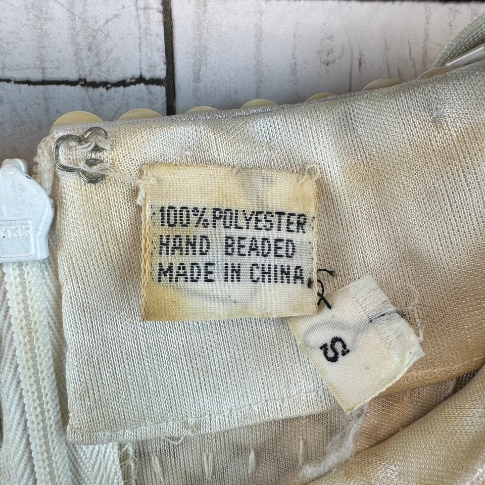 VTG Nadine Cream Iridescent Sequin Fringed Off-the-Shoulder Cocktail Dress Small - Image 4 of 4