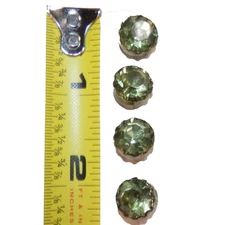 (4) Vintage  3/8 inch Green Gold-Toned Round Facet Prong Set Rhinestone Buttons