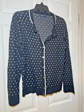 Jones New York Signature Woman’s Black Cardigan LARGE Silver Polka Dots Sparkle