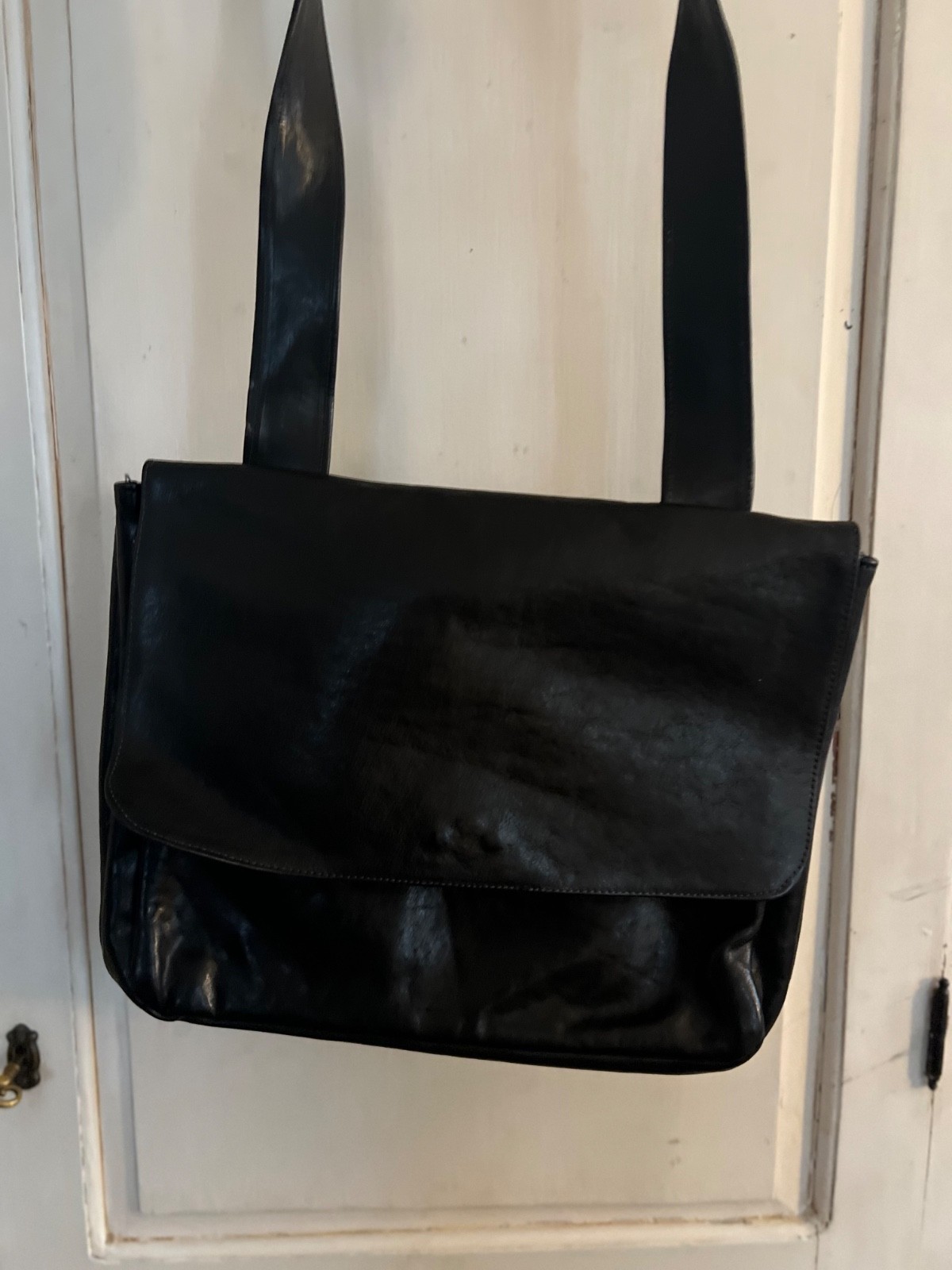Jenny And The Boys Black Leather Tote Handbag Shoulder Bag Vintage 1990s