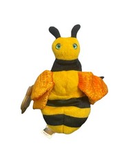 Beanie Baby Buzzie the Bee , yellow and black body with distinct blue-green eyes
