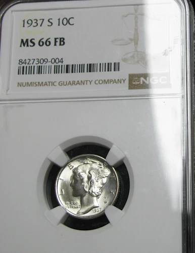 1937-S Mercury Dime Silver ---- MS-66 FB NGC Graded Coin ---- #491C