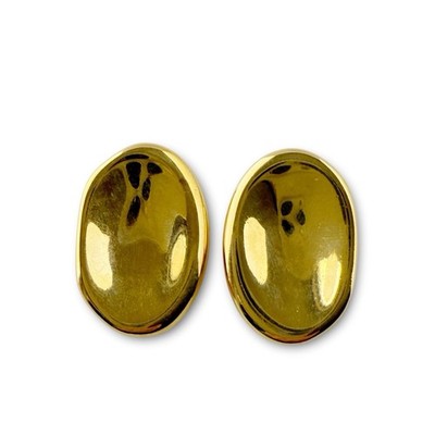 Vintage Polished Goldtone Oval Ripple Thumbprint Oval Clip On Earrings
