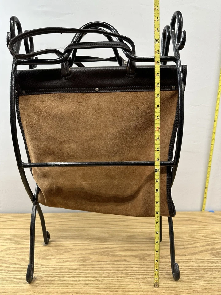 Porta troncos de leña plegable y estante para chimenea soporte de madera gamuza cuero llevar Foto 2 de 4