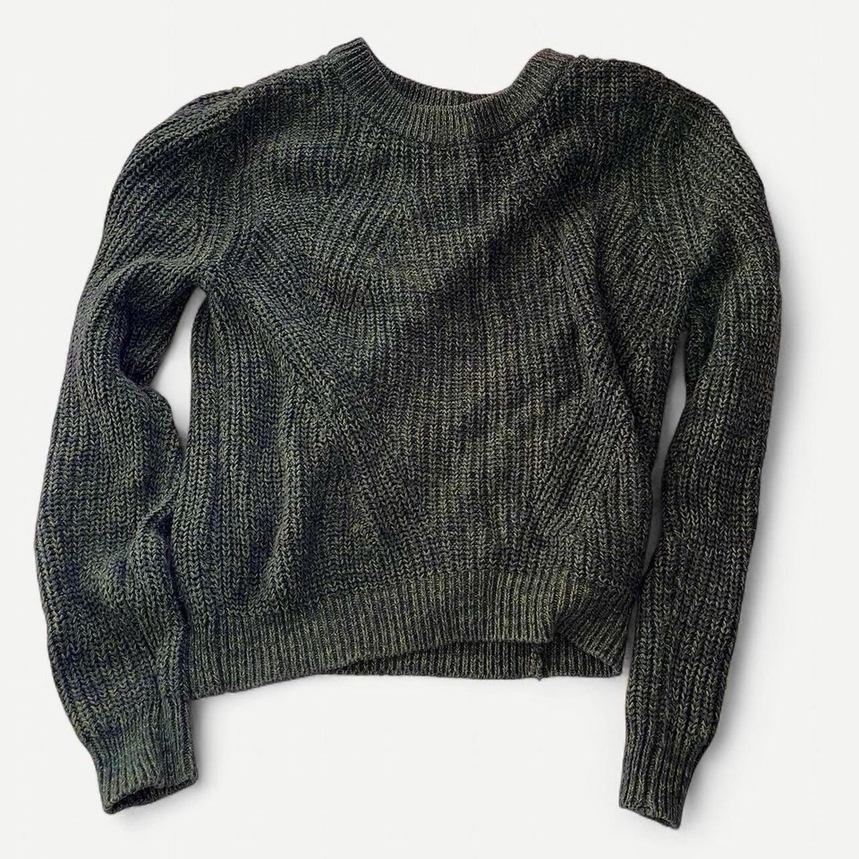 H&M Womens Knitted Sweater Jumper Size XSmall Green Crew Neck Long Sleeve