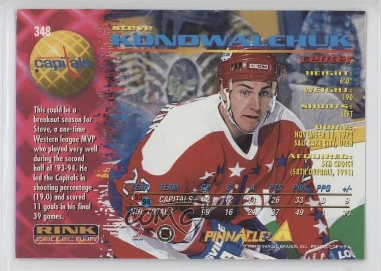 1994-95 Pinnacle Rink Collection Steve Konowalchuk #348 - Image 2 of 2