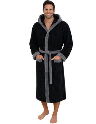 Bademantel Herren Kapuze Frottee 100% Baumwolle OEKOTEX  Lang Cadiz SchwarzGr...
