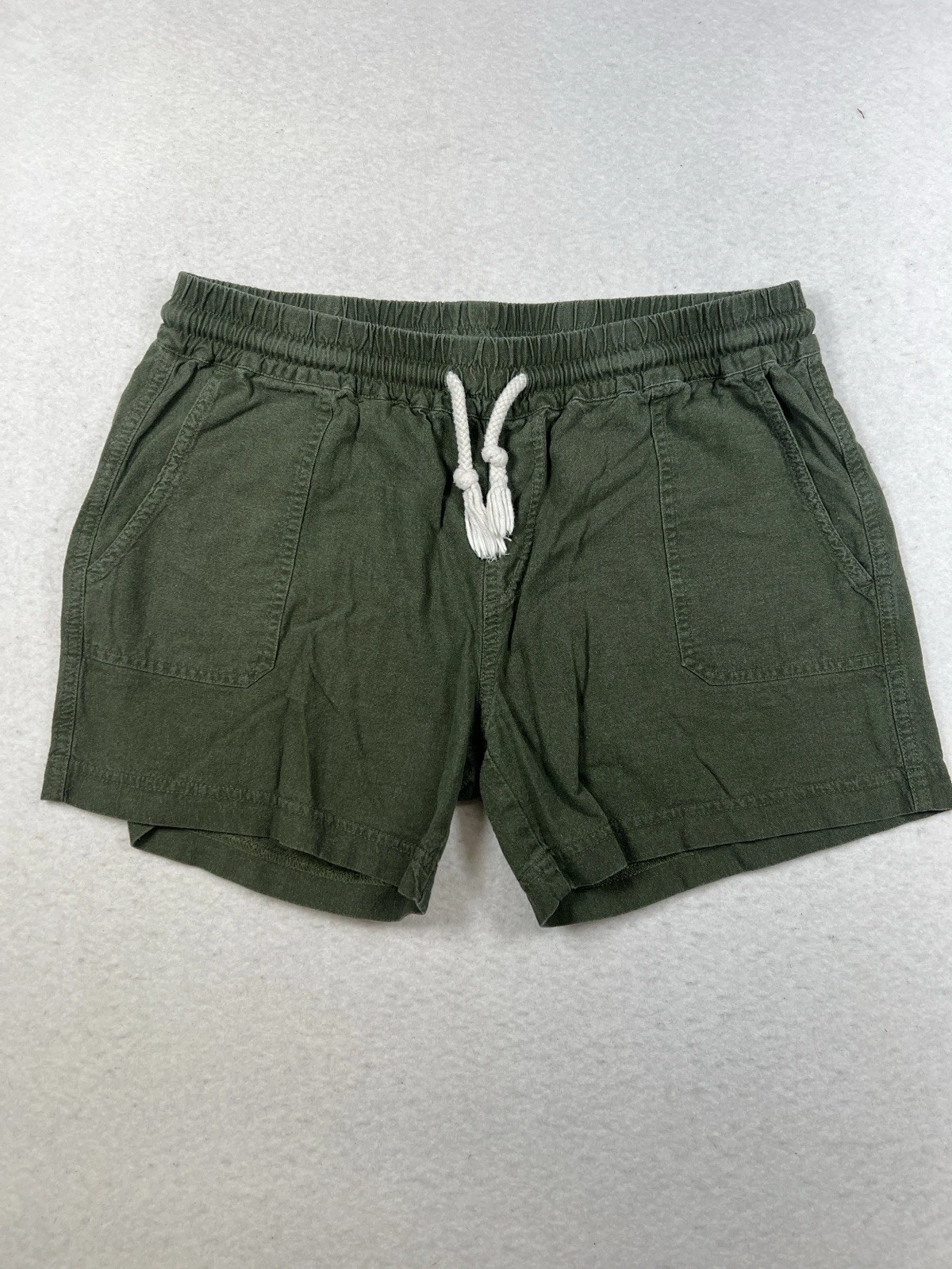 American Giant USA Made EUC Elastic Waist Green Pockets Linen Blend Shorts L