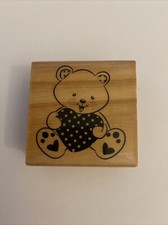 Craft Smart Teddy Bear With Heart Wood Mounted Rubber Stamp New RS1