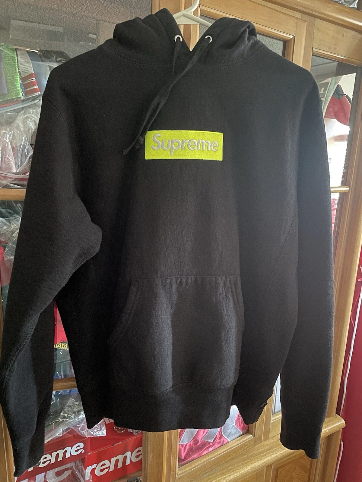 Sweat à capuche logo Supreme Box FW17 noir vert petit