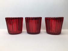 Set of 3 Red and Silver Glass Tea Light Candle Holders Festive  Bright
