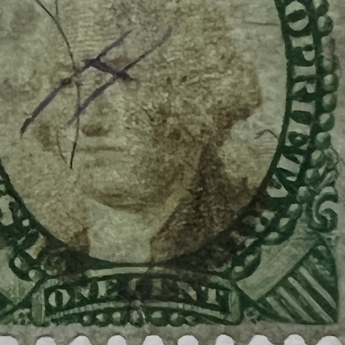 ERROR 1800s 1C GREEN PROPRIETARY REVENUE STAMP WITH SUNKEN WASHINGTON HEAD - Picture 2 of 3