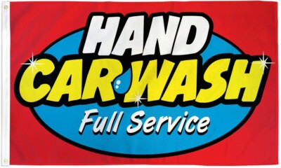 Hand Car Wash Full Service 3x5ft Poly Flag for Car Wash, Auto Detailing Services