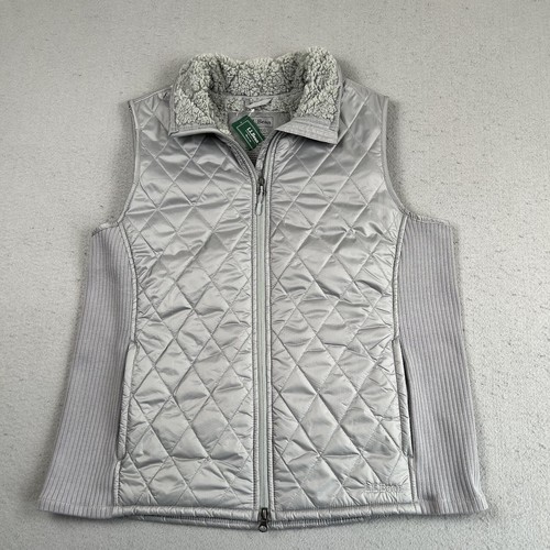 LL Bean Vest Women’s Size XLarge Gray Fleece Lined Fitness Quilted