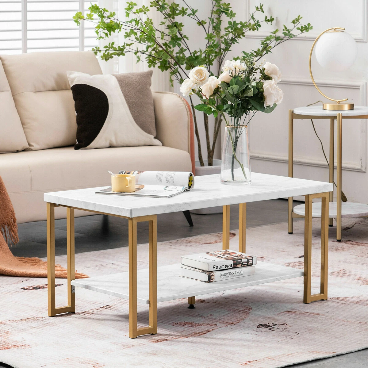 Faux marble rectangular coffee table deals