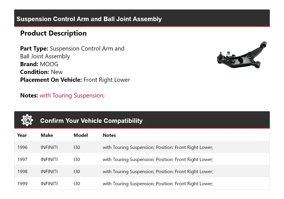 Conjunto de rótula de brazo de control para Infiniti I30 1996-1999 delantero derecho inferior M Foto 2 de 4