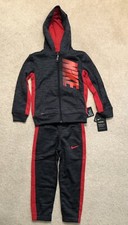 Boys Size 4 Nike Athletic Zip Hoodie Sweatshirt  Pants Set, Black / Red