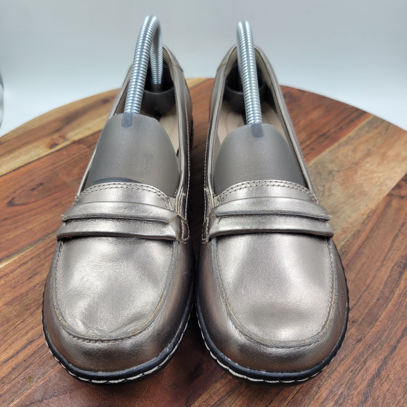 Clarks Collection Loafer Shoes Women's 9M Pewter Leather Comfort Moc
