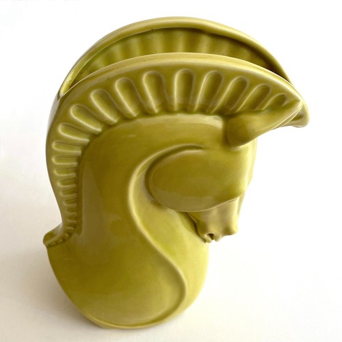 VTG 1950'S MID CENTURY MODERNIST CHARTREUSE ART POTTERY HORSE HEAD CERAMIC VASE - Picture 4 of 12