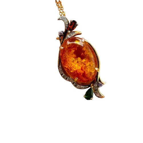 Handmade Baltic Amber Gemstone Pendant – Silver Plated, Orange, Charm Style, 1.32", Wedding/Birthday/Party Jewelry