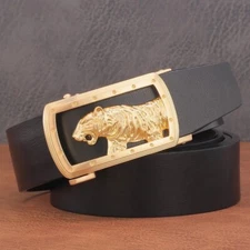Genuine Leather Belt Men Women Tiger Buckle Waist Strap Belt for Jeans Waistband