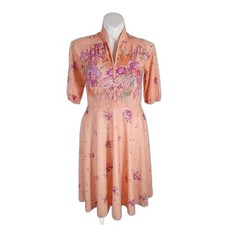 Queens Row Dress 12 Peach Floral Stretch Pullover Half Sl Midi