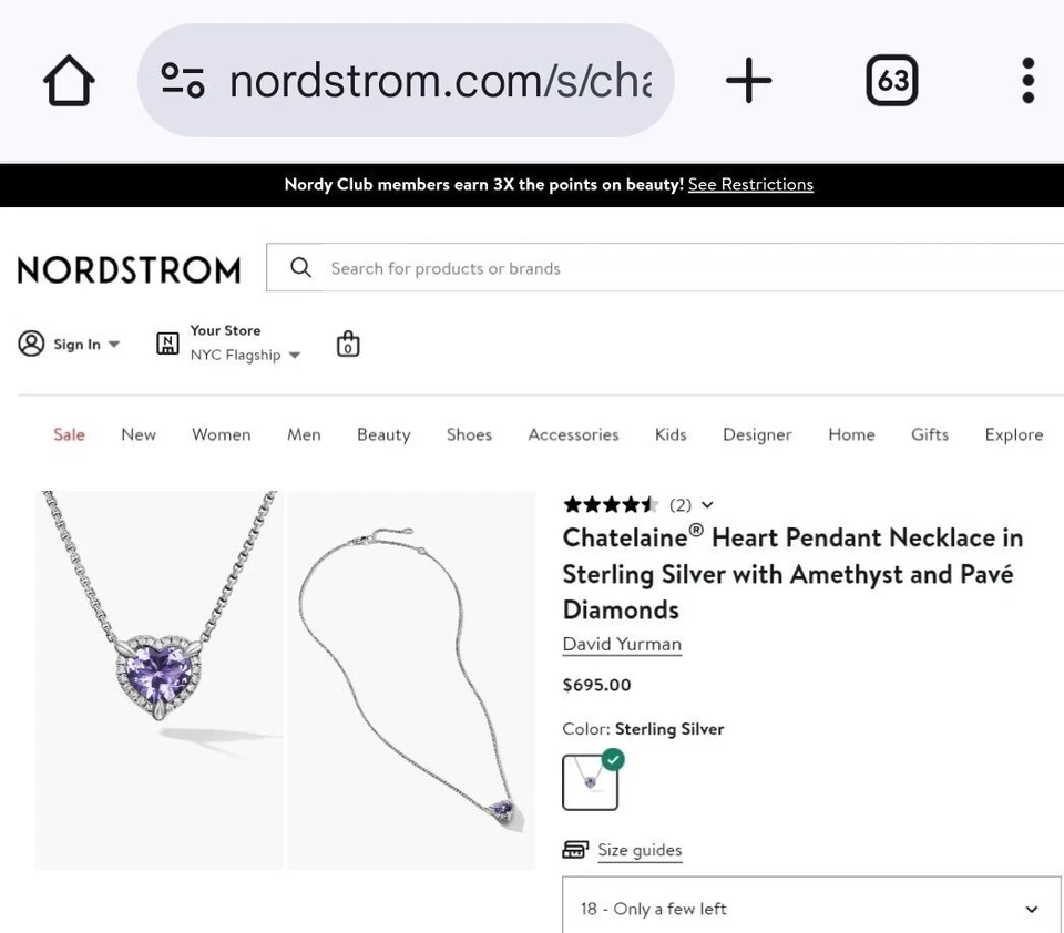 David Yurman Necklace Chatelaine Amethyst Heart Pendant, Sterling Silver  - Image 3 of 4