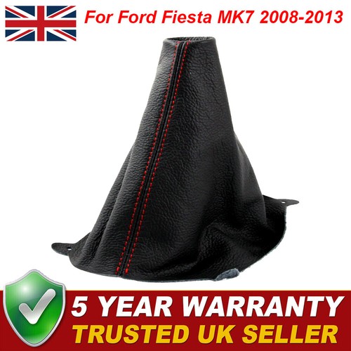 FOR FORD FIESTA MK7 0813 RED STITCH BLACK LEATHER GEAR STICK KNOB