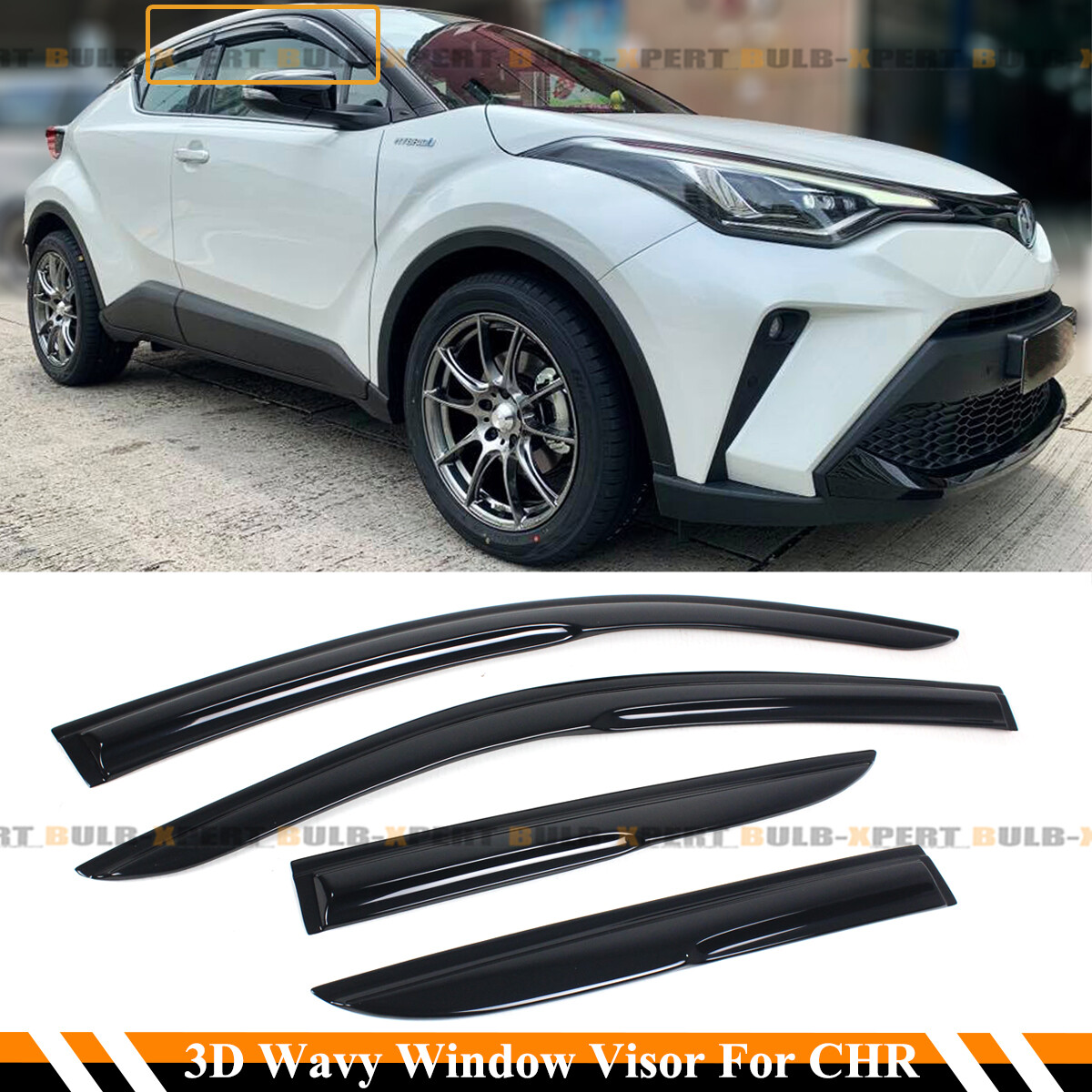 CHRバル FOR 17-2022 TOYOTA CHR C-HR JDM 3D WAVY SMOKED WINDOW VISOR RAIN