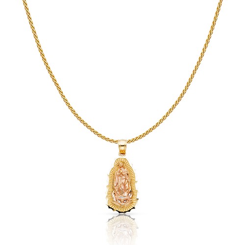 14K 2 Tone Gold Our Lady of Guadalupe Charm Pendant & 0.9mm Wheat Chain ...