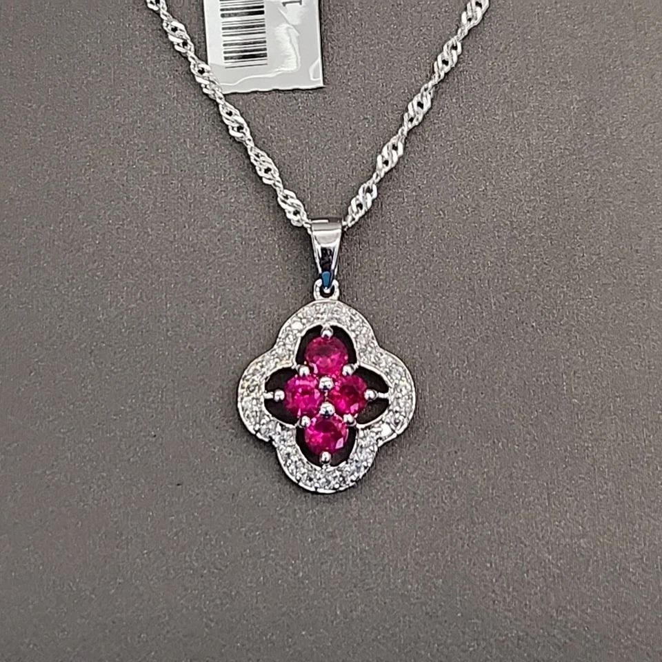 Collar Colgante Creado en Laboratorio Rubíes Chapado en Rodio Plata de Ley 925 JTV 23" Foto 4 de 4