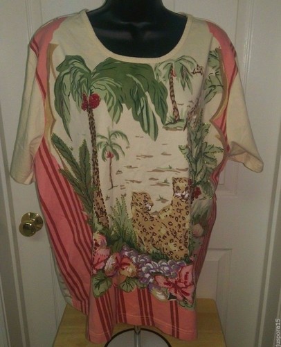 Haband Damen Shirt Größe 22/24 22W/24W Beige Mehrfarbig Animal Floral